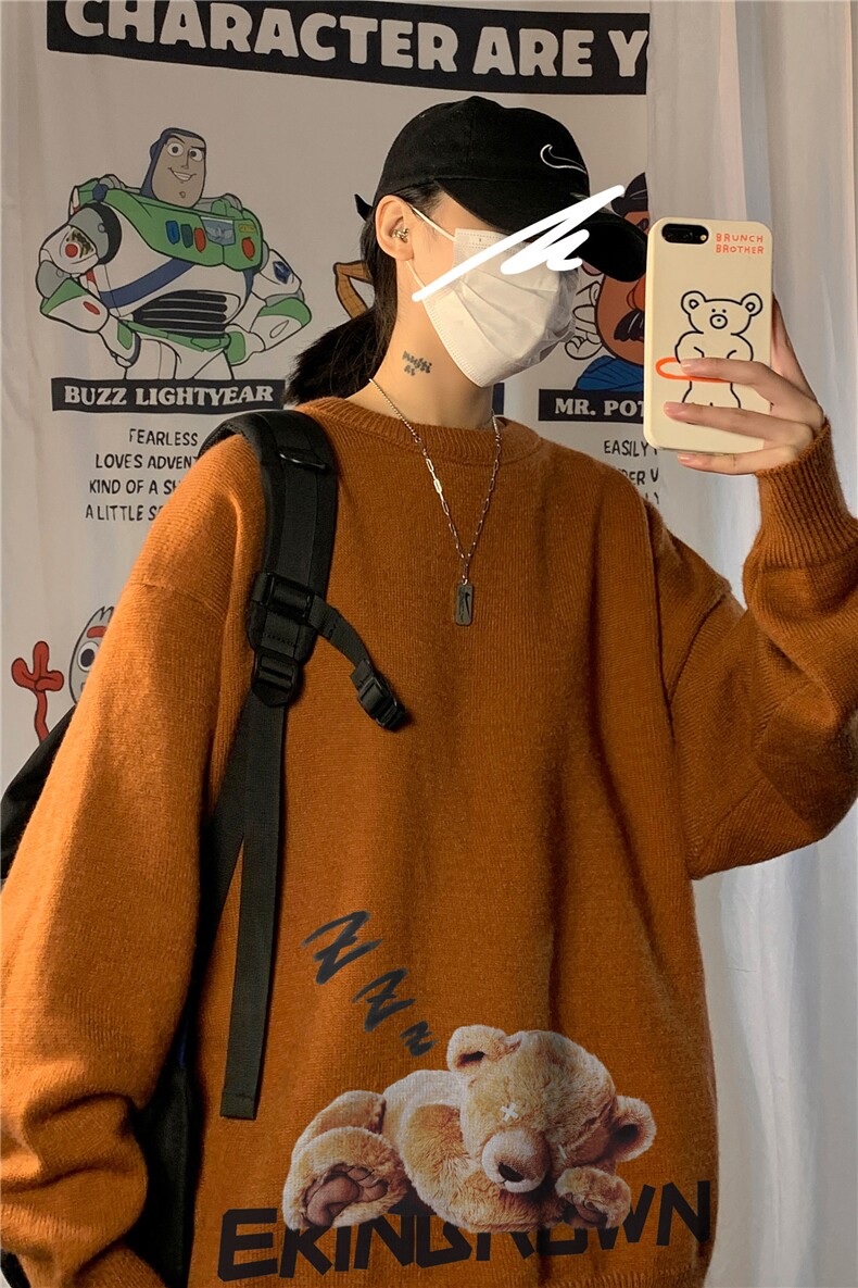 1港风新款宽松休闲中性情侣潮流印花毛衣男外套7960P55加绒P55,男装针织衫/毛衣,星座226-2
