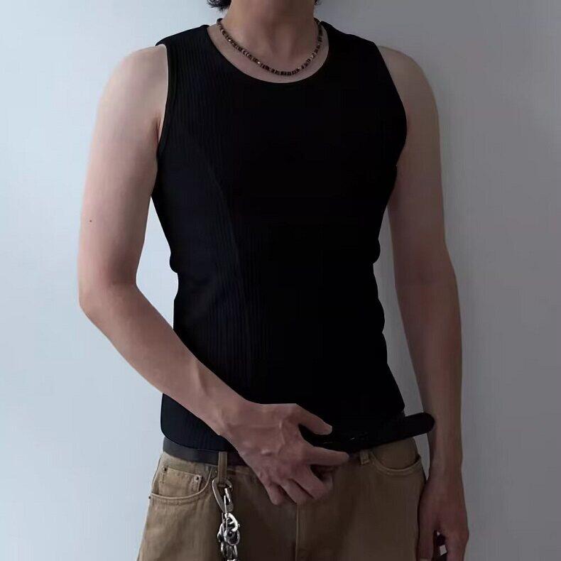 竖条纹拼接无袖汗背心男士夏季休闲个性修身坎肩T恤T186,男装背心/马甲,星座1116A-2（原606A-1）