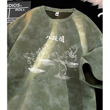 水洗扎染重磅美式短袖t恤男士高街夏季休闲宽松半袖上衣TC693，男装T恤，星座1116A（原606A-3）