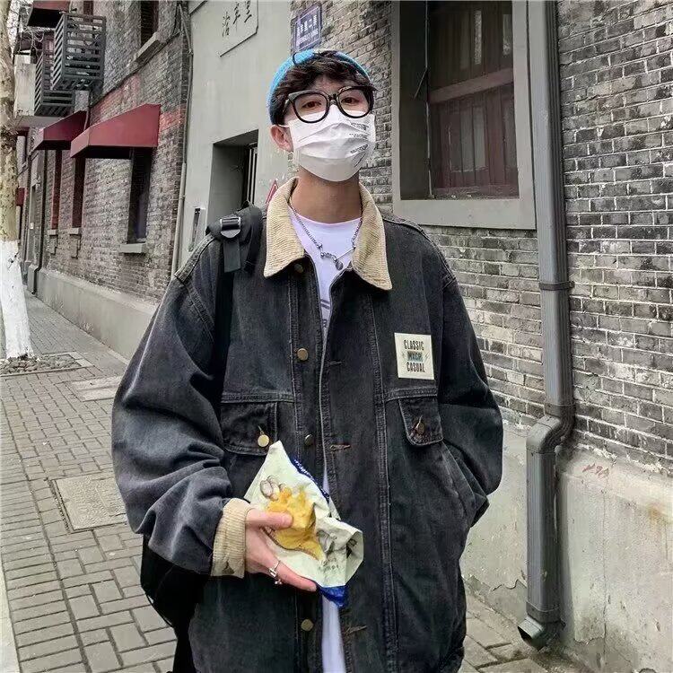 1506/GY80270/P45美式复古设计感灯芯绒拼接牛仔夹克情侣装外套，男装夹克，星座1506A