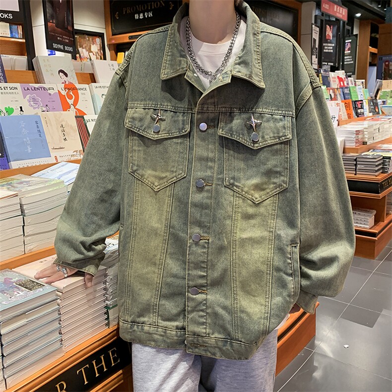 港风复古牛仔外套男ins潮牌高街水洗休闲宽松夹克上衣CH08-P65图片