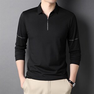 中青年男士休闲长袖T恤21秋装新款纯色拉链翻领POLO衫DS20017-P75图片