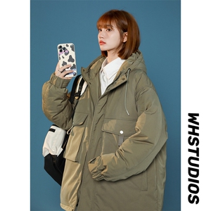 中性工装连帽棉衣外套冬季港风复古宽松大码加厚棉袄潮牌情侣棉服，男装棉衣，电商A409-1