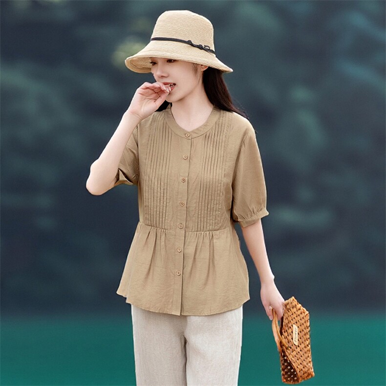 2026年春季短袖亲肤透气宽松薄文艺风，女装衬衫，江南依恋