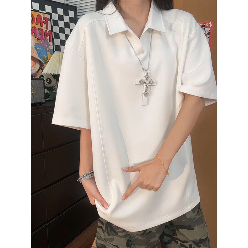 2026夏季新款拼接短袖T恤宽松正肩翻领男女X64114-TP16不,男装T恤,电商A102