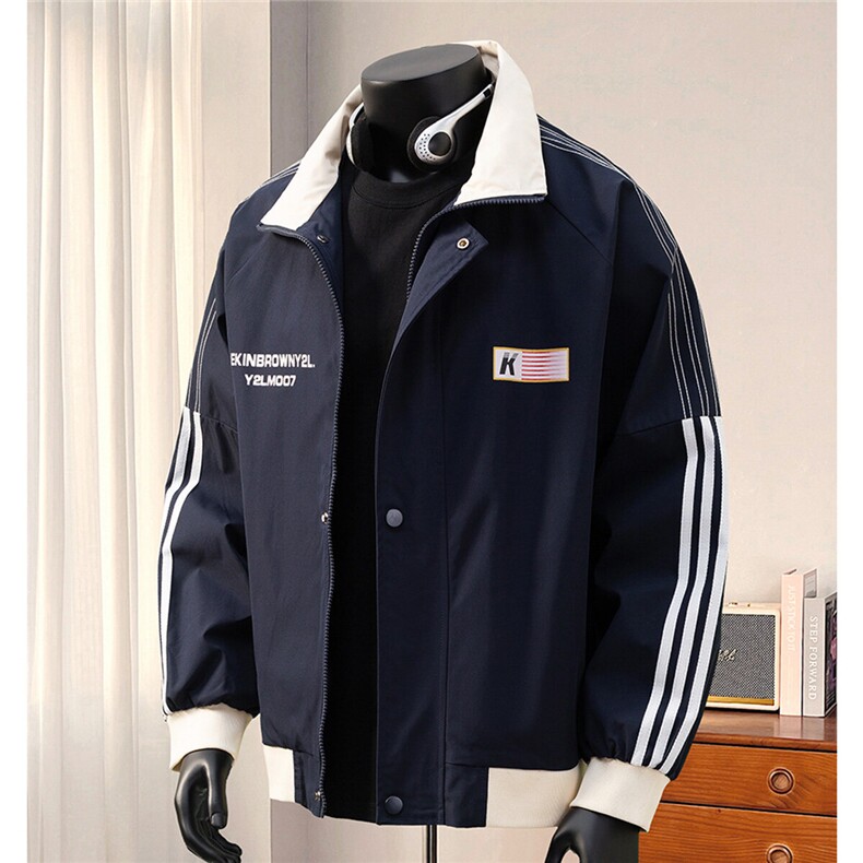 港风美式复古印花字母图案设计双袖三杠织带夹克男JK77766P75控98，男装夹克，星座226-1