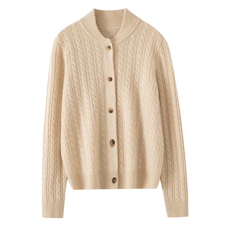 2025年秋季新款七针夹克领麻花针织羊绒开衫时尚休闲通勤百搭，女装羊绒衫，博友羊绒