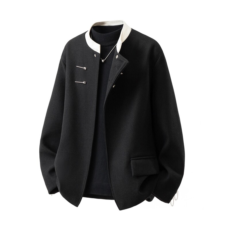 新中式拼色毛呢子西装大码M-5XL加棉大衣聚酯纤维XF78161P118，男装西服套装，星座227-7