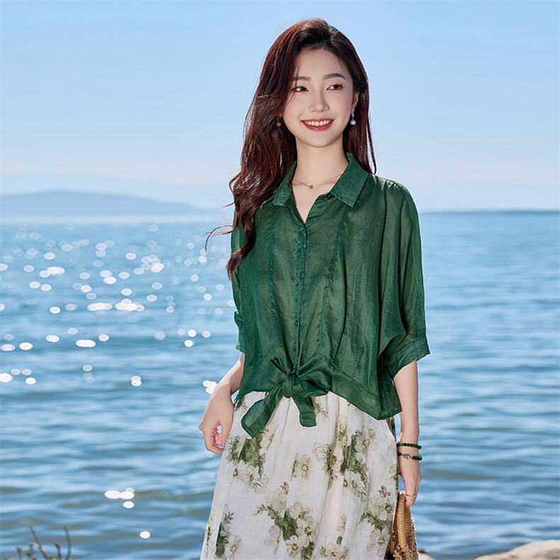 2026年夏季女短袖宽松亲肤透气薄苎麻文艺/优雅,女装衬衫,江南依恋