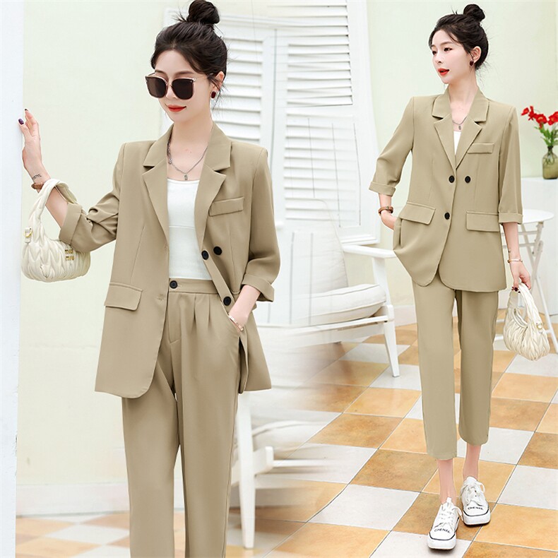 高端洋气休闲西装套装女2024夏季新款时尚垂感薄款职业西服两件套,女装套装/套裙,火爆靓佳人