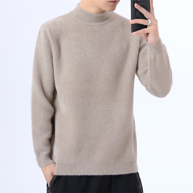 青年男士秋冬水貂绒中领针织纯色毛衣加厚打底M234-P43,男装T恤,星座310B-3