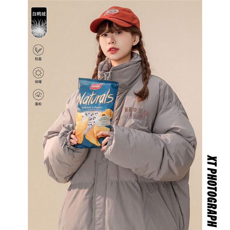 白鸭绒22冬季新品潮字母印花百搭立领羽绒服YR215P195控258图片