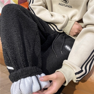 抖音品质冬季保暖羊羔绒条纹宽松束脚休闲裤B315-K23530-p65控88图片
