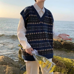 针织新款港风休闲宽松无袖上衣坎肩背心马甲男2021秋季 W1490-P35,男装背心/马甲,星座512-4