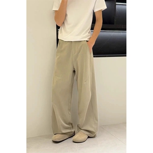 春夏美式高街褶皱休闲裤男女西裤直筒垂感裤子潮牌百搭阔腿长裤子图片