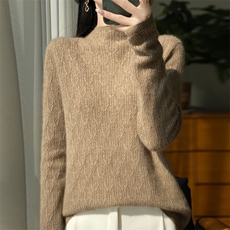 秋冬款半高领提花内搭女复古气质毛衣软糯纯羊毛针织打底保暖上衣，女装羊毛衫，昭美羊绒