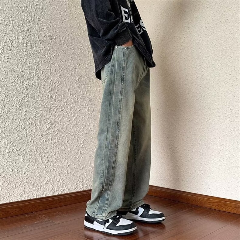 美式高街oversize水洗ins牛仔裤男女宽松阔腿直筒长裤子8328-p42,男装牛仔裤,星座1008
