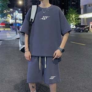 ！2025夏季新款男士华夫格短袖T恤套装学生一套HTZ123P50图片
