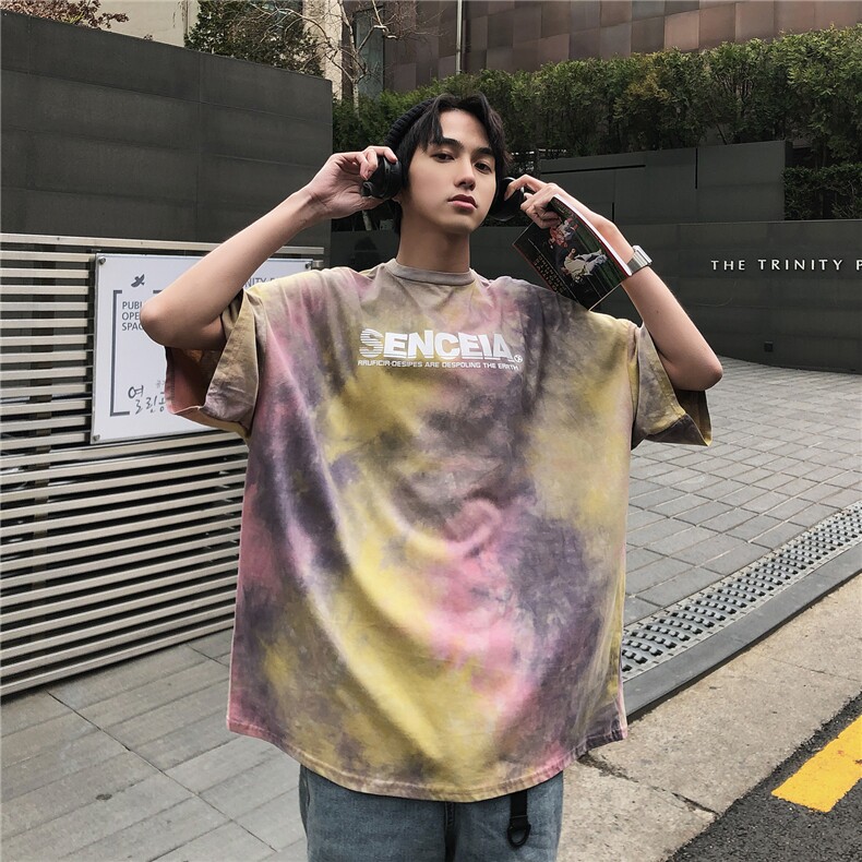 情侣短袖不规则扎染短袖T恤男半袖体桖insD013低于58，男装T恤，电商A335-1（原A458）