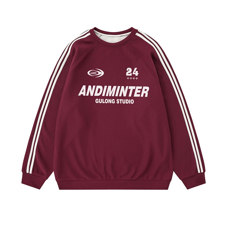 2025白底平铺字母印花条纹织带拼接插肩袖圆领卫衣B905P48控68，男装卫衣，电商A247