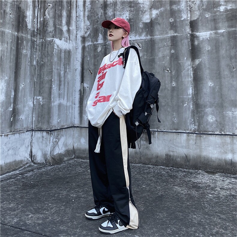 潮流街头INS设计感拼接拉链显瘦运动休闲阔腿裤长裤KK312-45,男装休闲裤,星座911-3