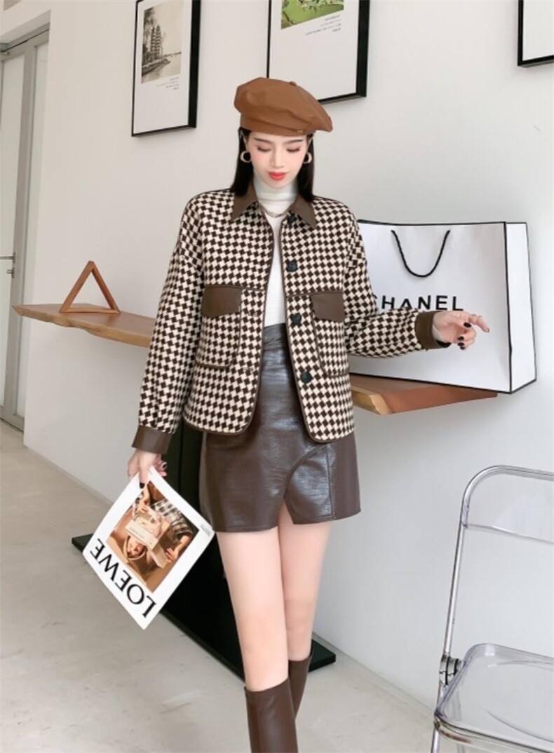 皮拼格子外套，其它，一家人