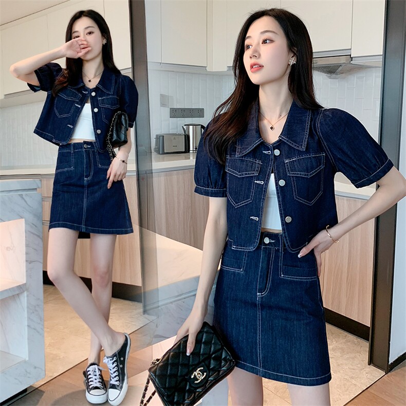 套裙女2022夏季薄款两件套时尚显瘦白搭牛仔裙宽松休闲外套洋气,女装套装/套裙,梦懿尔