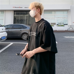 泼墨短袖t恤男夏季美式高街潮牌痞帅宽松半袖1001-1-T569-P32图片