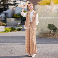 新中式国风绣花v领坎肩马甲半身裙套装2024年秋冬季新款复古女装，女装套装/套裙，利佳可人