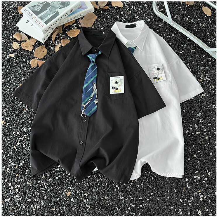日系短袖情侣白衬衫夏季宽松学院风男JK衬衣1008-C800-p43送领带,男装T恤,星座1008-1