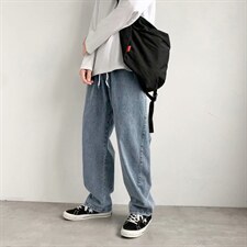 松紧腰牛仔裤男宽松韩版潮流直筒坠感长裤ins港风阔腿裤N1802-p35,男装牛仔裤,星座1008-2