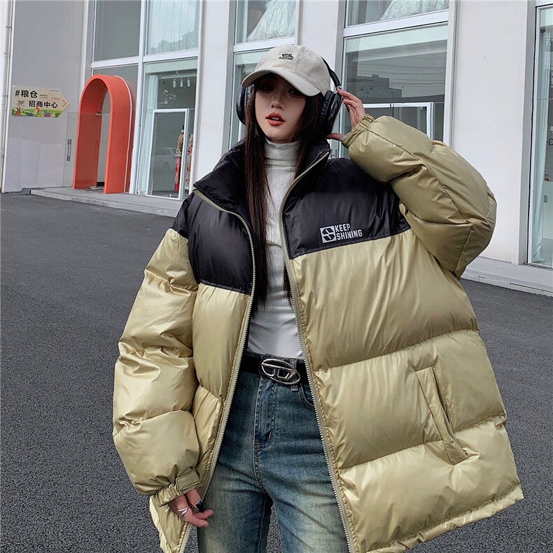 EQ337撞色面包服冬季加厚棉衣外套女港风字母印花棉服2024新款,女装棉衣/棉服,电商C306-1