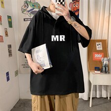 LD54253-P45NASA连帽短袖t恤男大码胖子带帽五分袖中袖海报风,男装T恤,电商A040