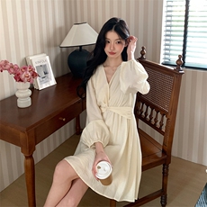 春款法式浪漫扭结设计显瘦连衣裙2C122-111-P120-K178，女装连衣裙，2C122