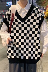 ！2023秋冬新款男士格子毛衣背心百搭潮流无袖针织衫MX02P60,男装背心/马甲,电商B220