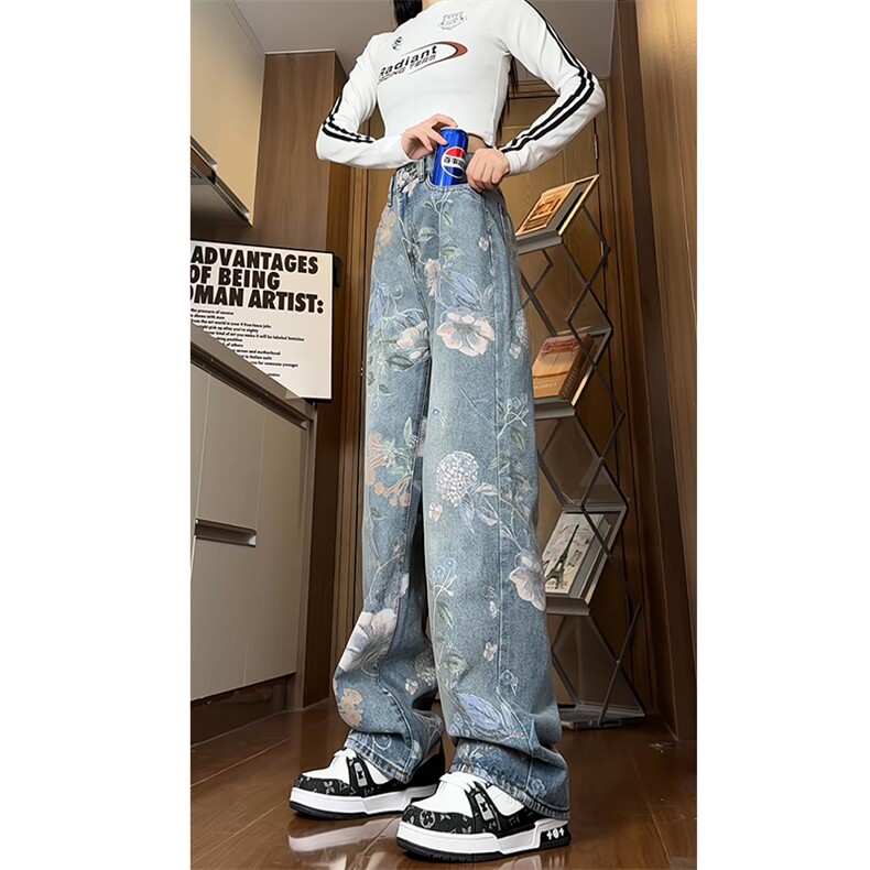 现货主推大满印花中性男女牛仔裤NB2525-P65控88,男装牛仔裤,电商C303