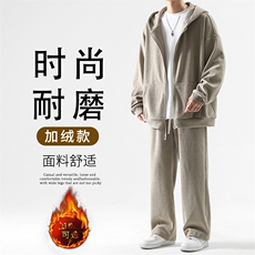 多色条绒套装宽松休闲美式时尚潮流两件套装-TZ820加绒特批137，男装休闲套装，星座718