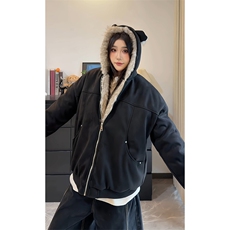 现货冬季鹿皮绒座山雕连帽猫耳朵男女情侣装棉服外套-A2350P99，男装棉衣，电商B241