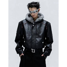 网图美潮PU皮机车服红铆钉座山雕棉服外套W1888/特P148，男装棉衣，电商B350