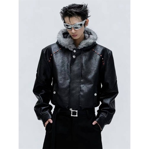 网图 美潮PU皮机车服红铆钉座山雕棉服外套 W1888/特P148图片