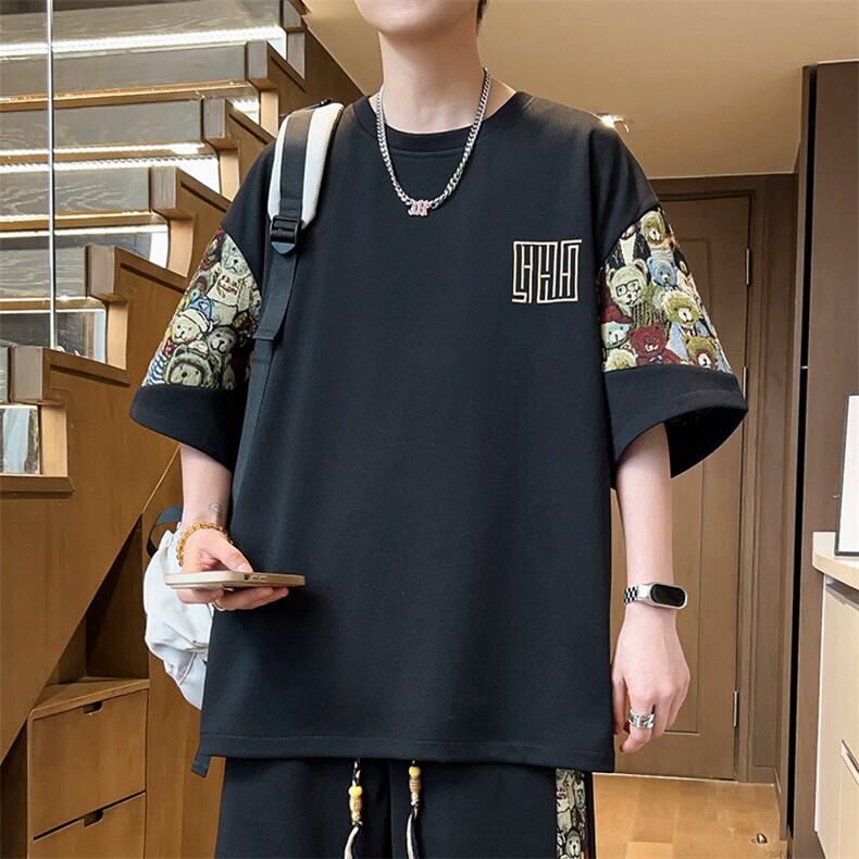 夏季男士小熊刺绣T恤圆领个性青年上衣男士体恤薄款A266-T188-P22,男装T恤,电商A266