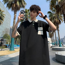 潮潮流青春流行POLO衫男夏季时尚纯色日系简约五分袖T392P30，男装Polo衫，星座1116-2