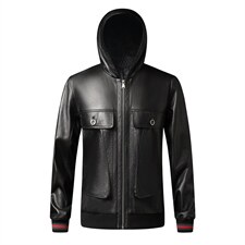 X2163秋冬新款海宁皮衣男士绵羊皮夹克连帽P810，男装皮衣，电商B360