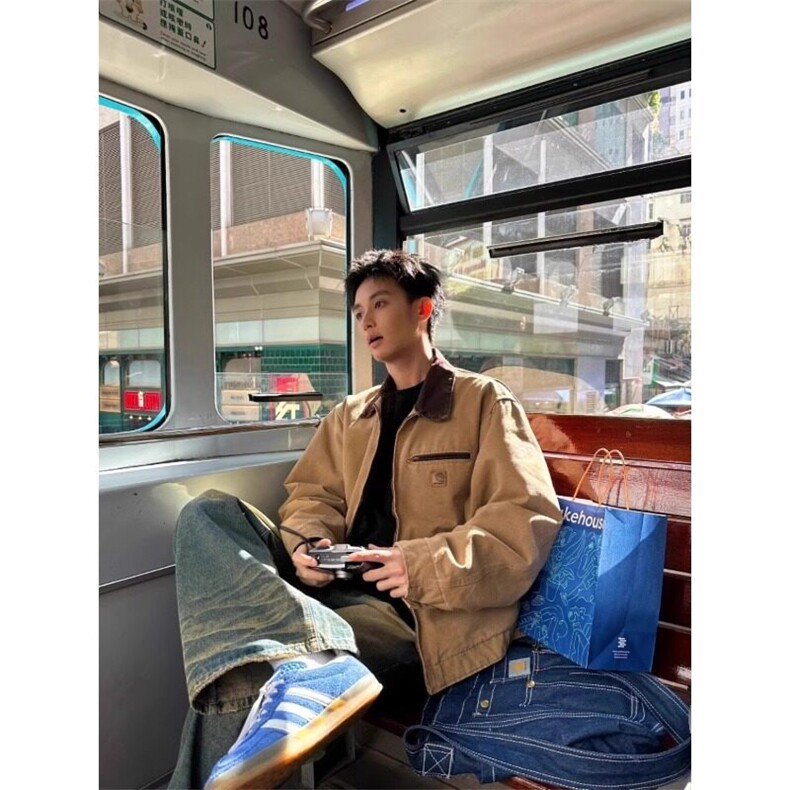 卡其色外套美式复古翻领棒球服高级底特律工装夹克JK7705特P68,男装夹克,星座908-1