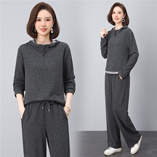 2025年秋季时尚减龄半拉链套头休闲文艺套装，女装套装/套裙，依恋蒂丝