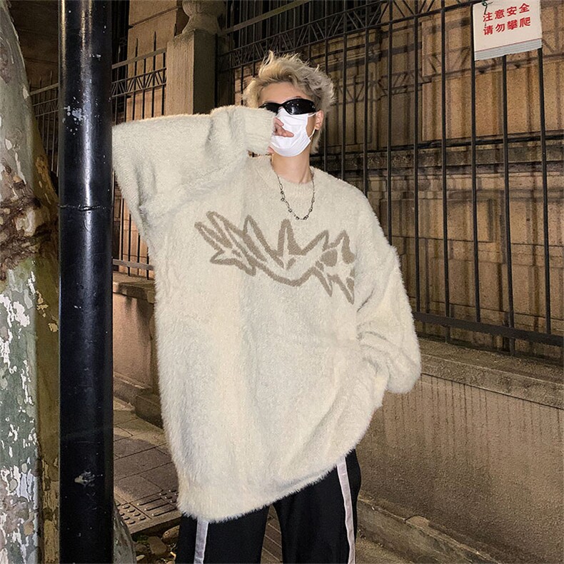 B201-P56设计感圆领针织衫男秋冬季美式街头潮慵懒风毛衣外套,男装针织衫/毛衣,星座512-6