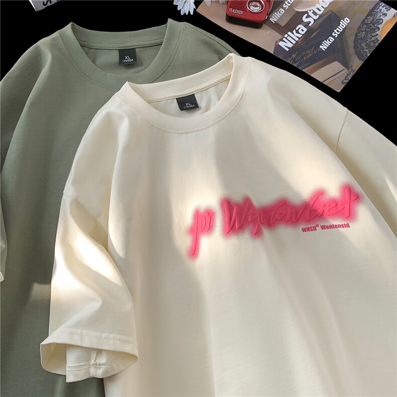 夏季新款美式复古字母发泡印花圆领宽松短袖T恤半袖潮D350P23,男装T恤,电商A335-1（原A458）