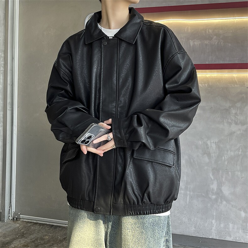 港风秋款男皮夹克拉链宽松休闲皮夹克JK0083P65,男装夹克,星座1013-1
