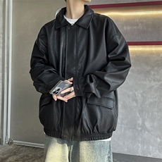 港风秋款男皮夹克拉链宽松休闲皮夹克JK0083P65，男装夹克，星座1013-1