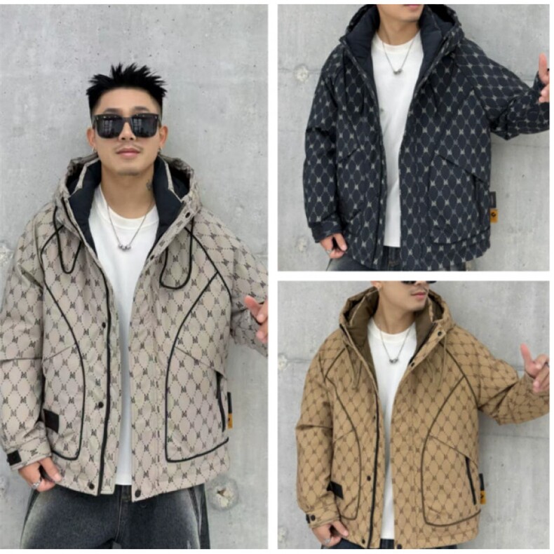 (网图)90白鸭绒83-106克潮牌格子短款工装羽绒服313B-9510-P245,男装羽绒服,星座313B